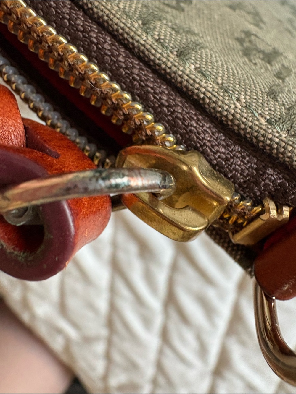 Dooney & Bourke Green Monogram Wristlet/purse with Brown Leather Trim - Picture 9 of 12